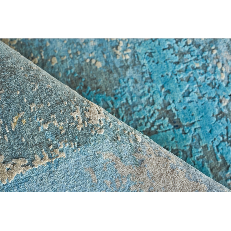Picasso Hand-Knotted Wool/Silk Blue/Silver/Black 9'x12' Area Rug