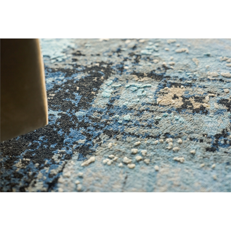 Picasso Hand-Knotted Wool/Silk Blue/Silver/Black 9'x12' Area Rug