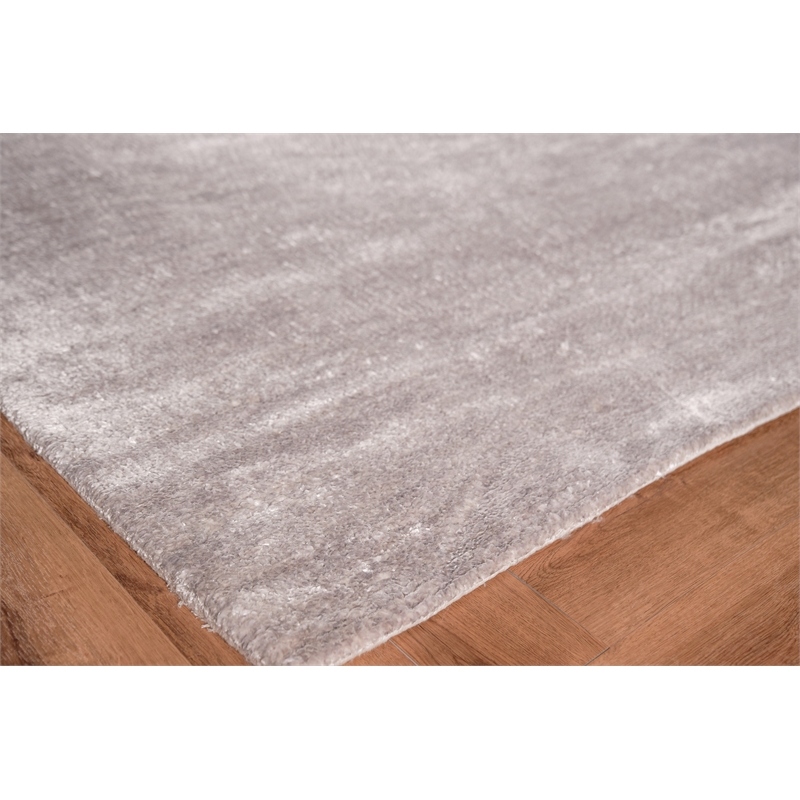 Plush Hand-Knotted Bamboo Silk/Mohair Light Silver 2'x3' Area Rug