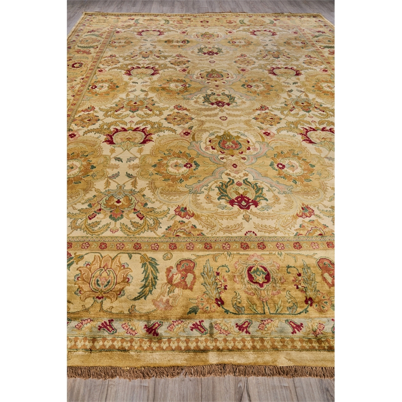 Polonaise Hand-Knotted New Zealand Wool Ivory/Gold 14'x18' Area Rug