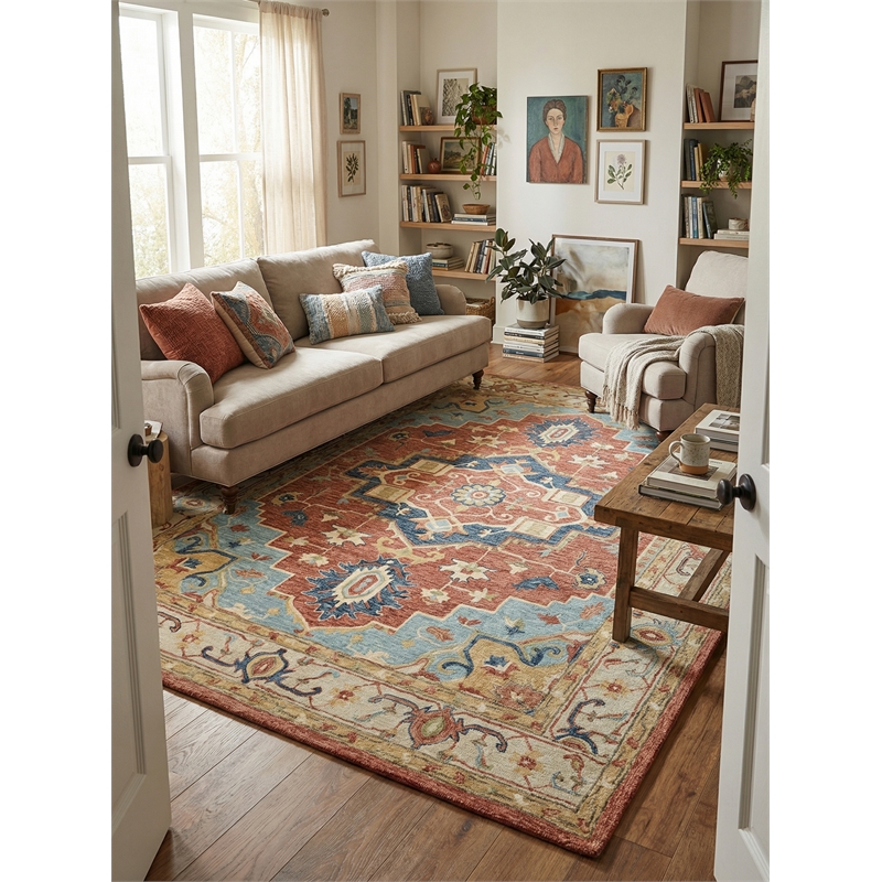 Richmond Serapi Hand-Tufted New Zealand Wool Beige/Red 5'x8' Area Rug
