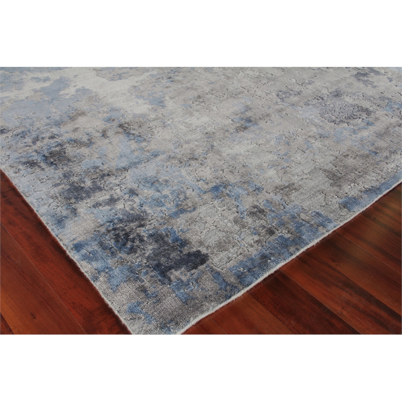 Reflections Handloomed Bamboo Silk Silver/Blue 9'x12' Area Rug