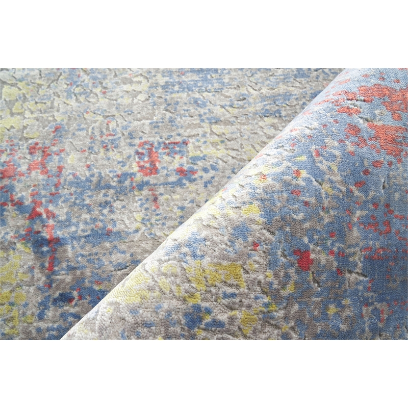 Reflections Handloomed Bamboo Silk Ivory/Blue/Red 6'x9' Area Rug
