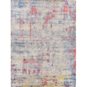 Reflections Handloomed Bamboo Silk Ivory/Blue/Red 9'x12' Area Rug