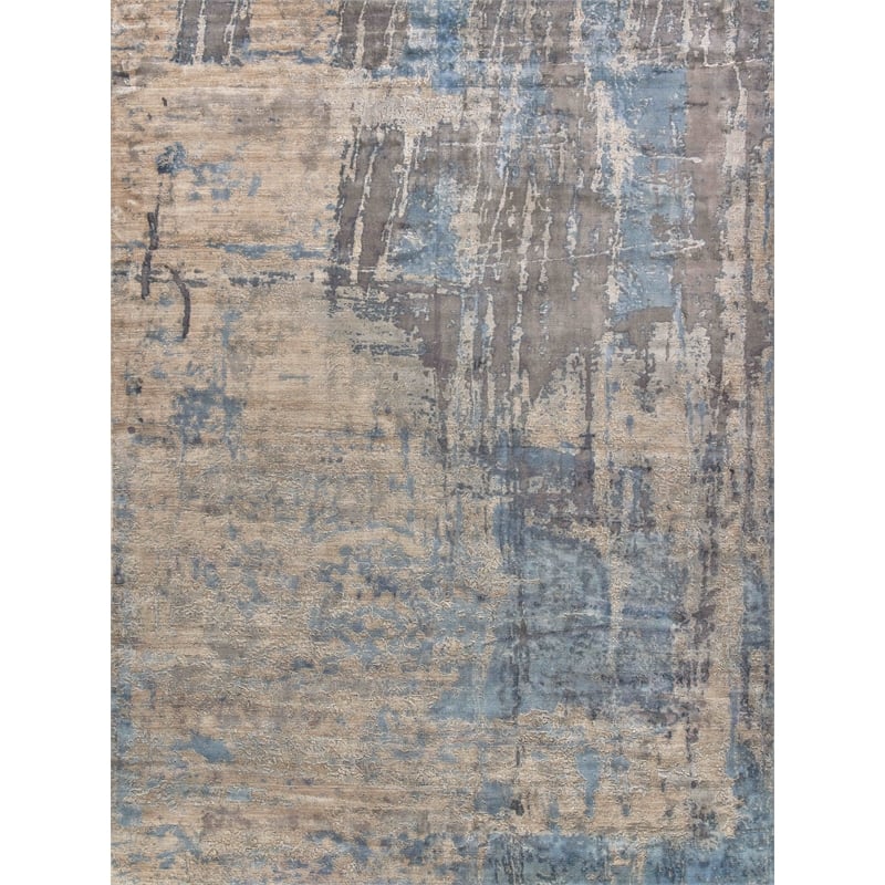 Reflections Handloomed Bamboo Silk Beige/Blue 9'x12' Area Rug