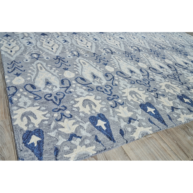 Sarasota Hand-Tufted New Zealand Wool Gray/Light Blue 10'x14' Area Rug