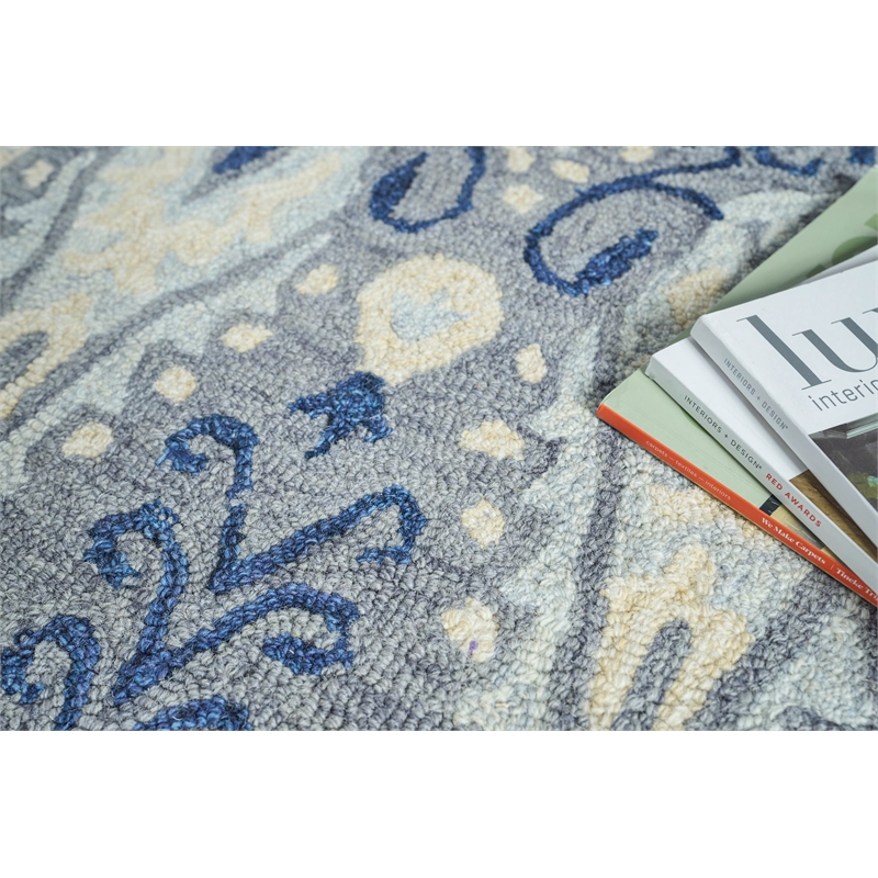Sarasota Hand-Tufted New Zealand Wool Gray/Light Blue 10'x14' Area Rug