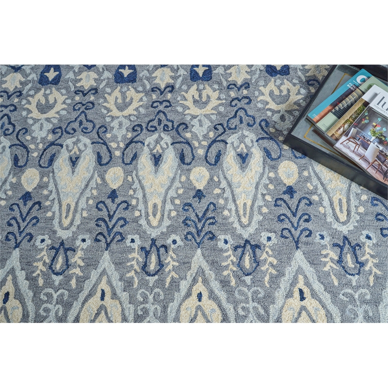 Sarasota Hand-Tufted New Zealand Wool Gray/Light Blue 5'x8' Area Rug