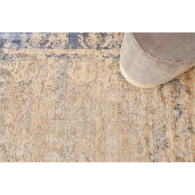 Roset Handloomed Bamboo Silk Beige/Blue/Silver 8'x10' Area Rug