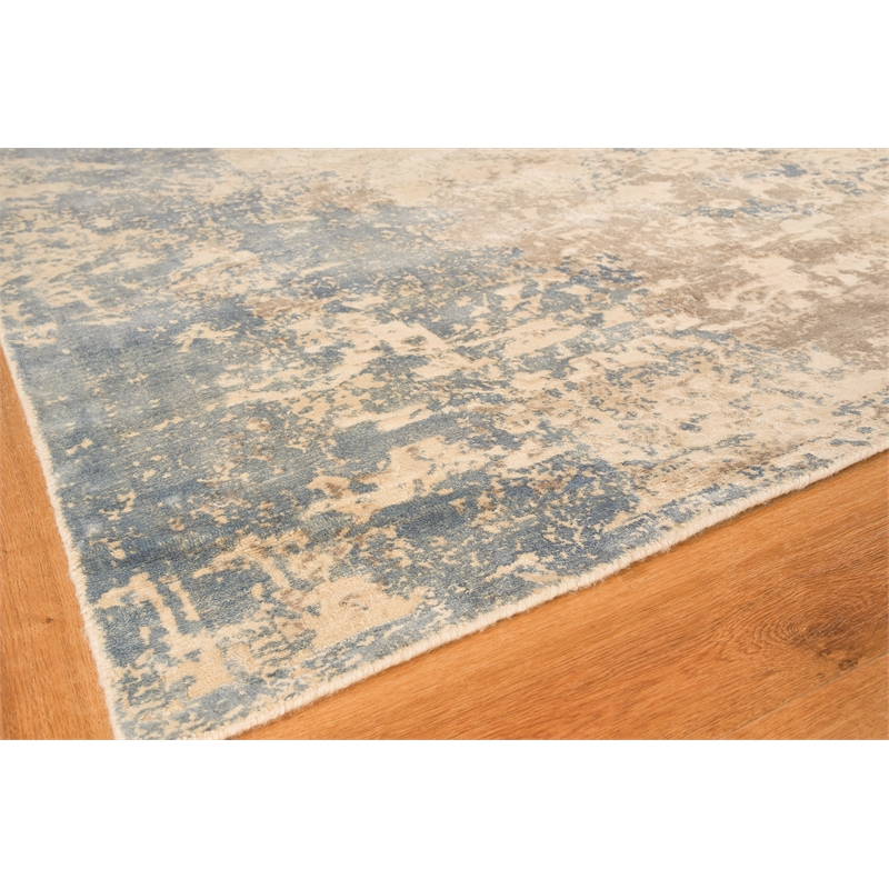 Roset Handloomed Bamboo Silk Beige/Blue/Silver 9'x12' Area Rug