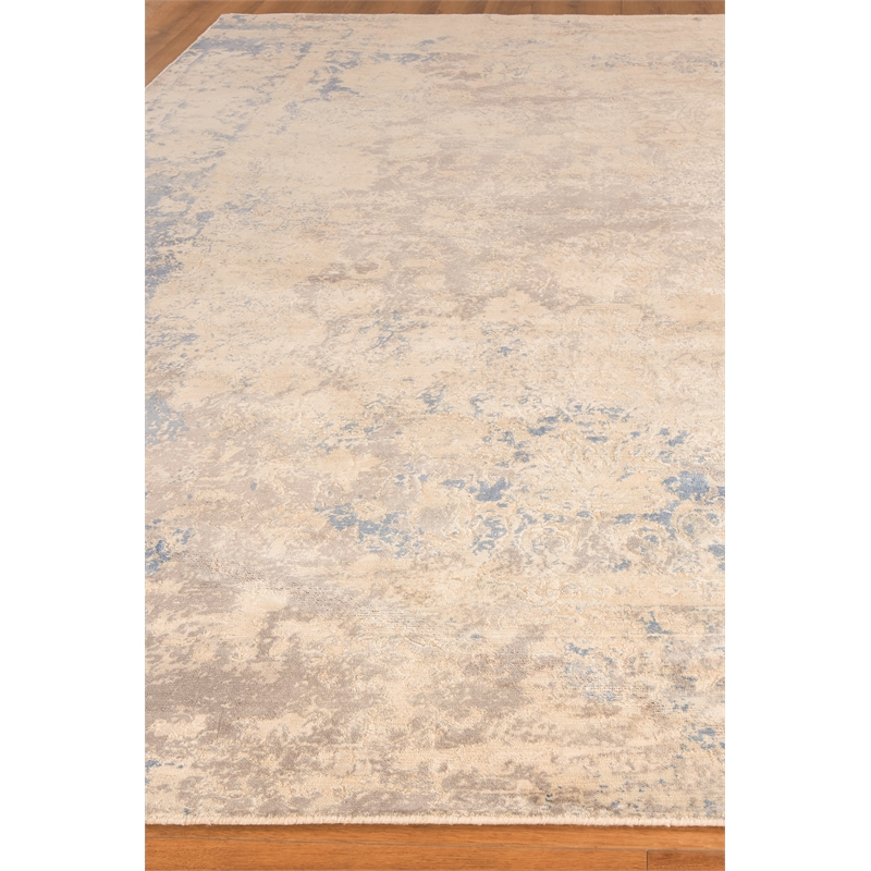 Roset Handloomed Bamboo Silk Beige/Blue/Silver 9'x12' Area Rug