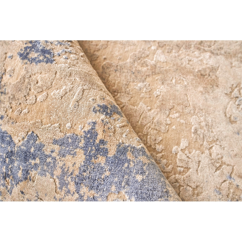 Roset Handloomed Bamboo Silk Beige/Blue/Silver 9'x12' Area Rug