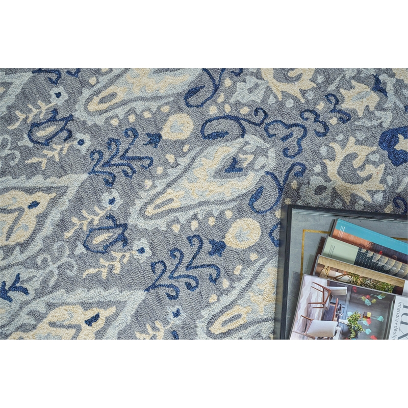 Sarasota Hand-Tufted New Zealand Wool Gray/Light Blue 9'x12' Area Rug