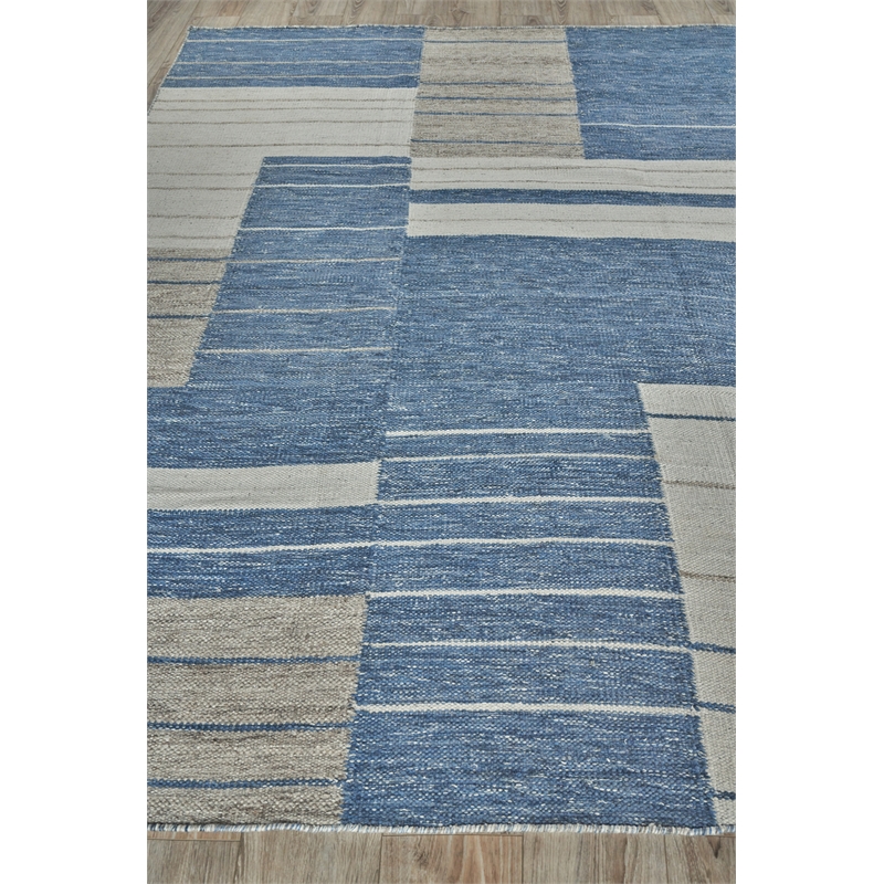 Scandinavian Handloomed New Zealand Wool Blue/Ivory 3'x5' Area Rug