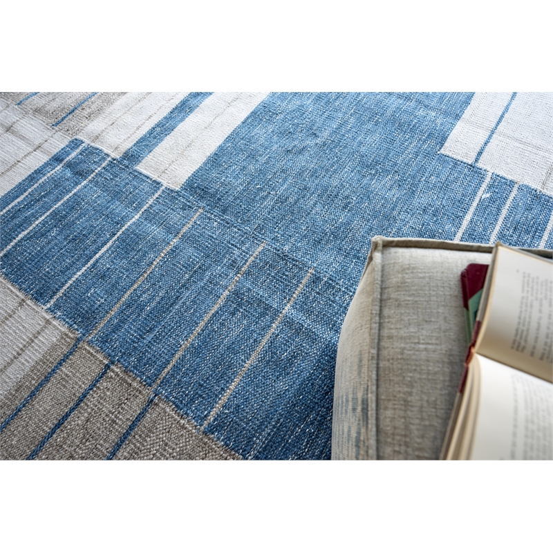 Scandinavian Handloomed New Zealand Wool Blue/Ivory 3'x5' Area Rug