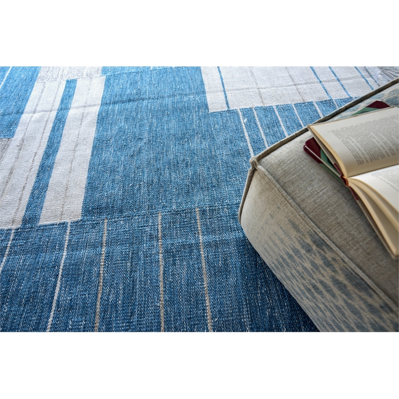 Scandinavian Handloomed New Zealand Wool Blue/Ivory 3'x5' Area Rug