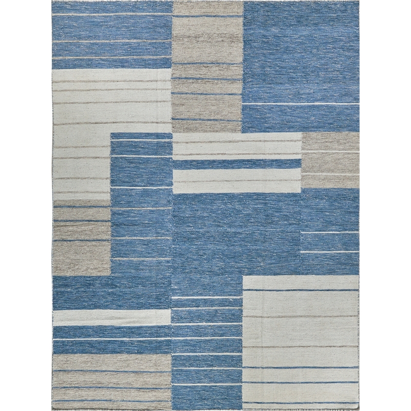 Scandinavian Handloomed New Zealand Wool Blue/Ivory 3'x5' Area Rug