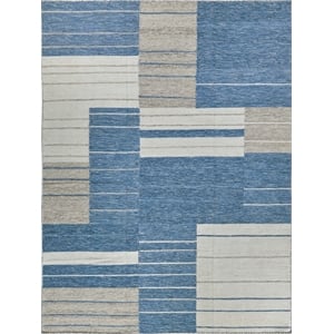 Scandinavian Handloomed New Zealand Wool Blue/Ivory 3'x5' Area Rug