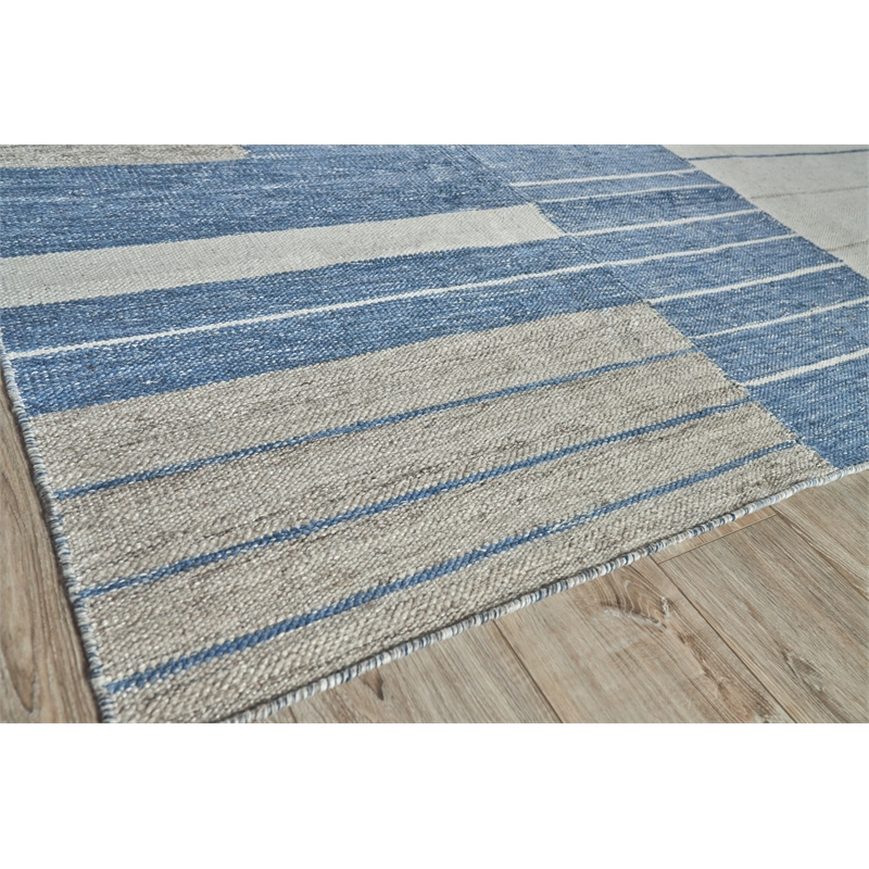 Scandinavian Handloomed New Zealand Wool Blue/Ivory 4'3