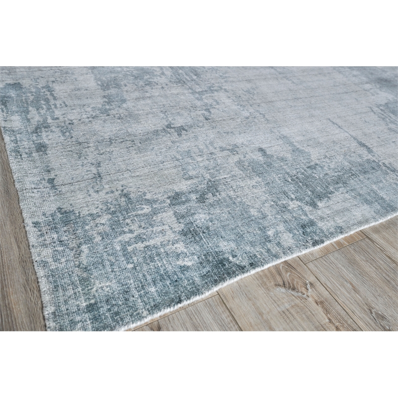 Stone Wash Gazni Handloomed Wool/Bamboo Silk Blue 6'x9' Area Rug