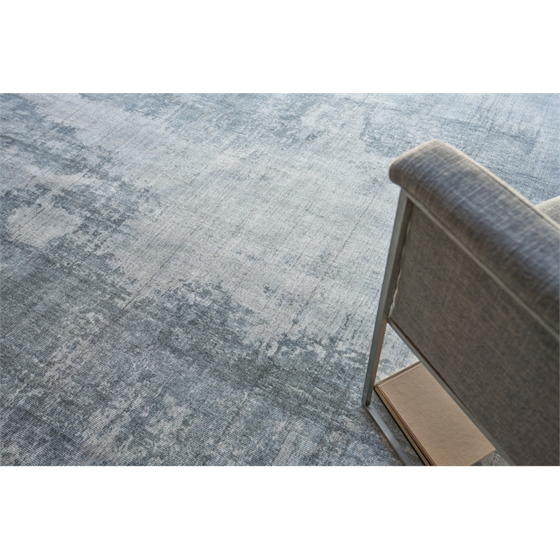 Stone Wash Gazni Handloomed Wool/Bamboo Silk Blue 6'x9' Area Rug