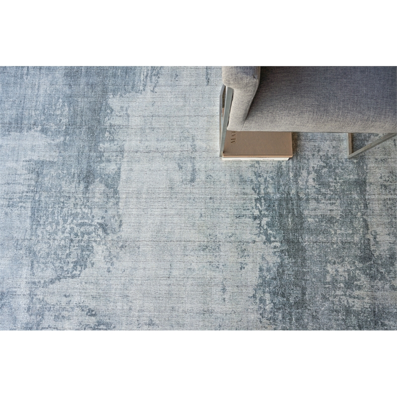Stone Wash Gazni Handloomed Wool/Bamboo Silk Blue 6'x9' Area Rug