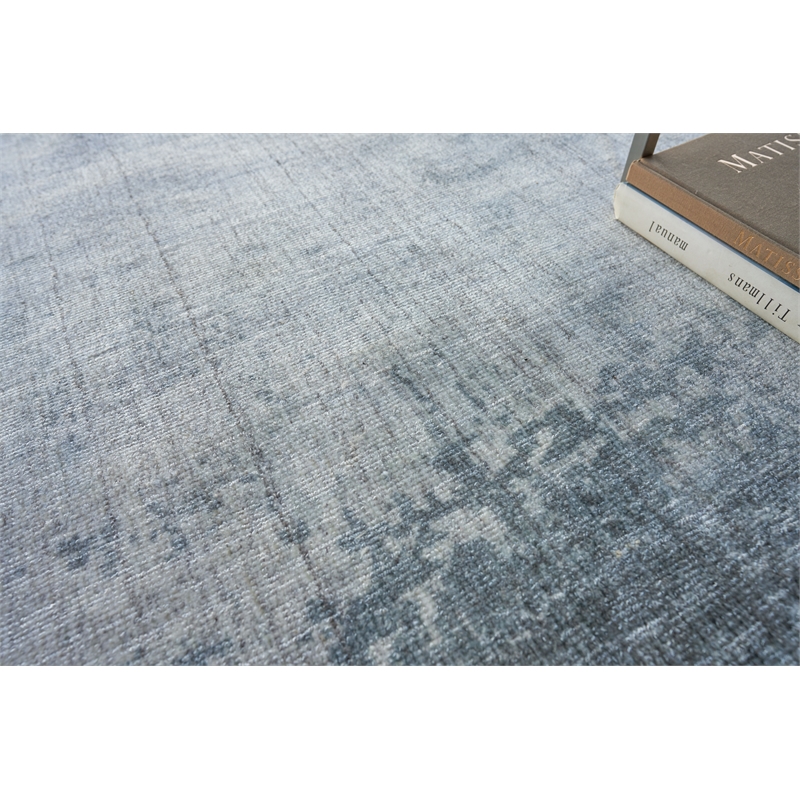 Stone Wash Gazni Handloomed Wool/Bamboo Silk Blue 6'x9' Area Rug