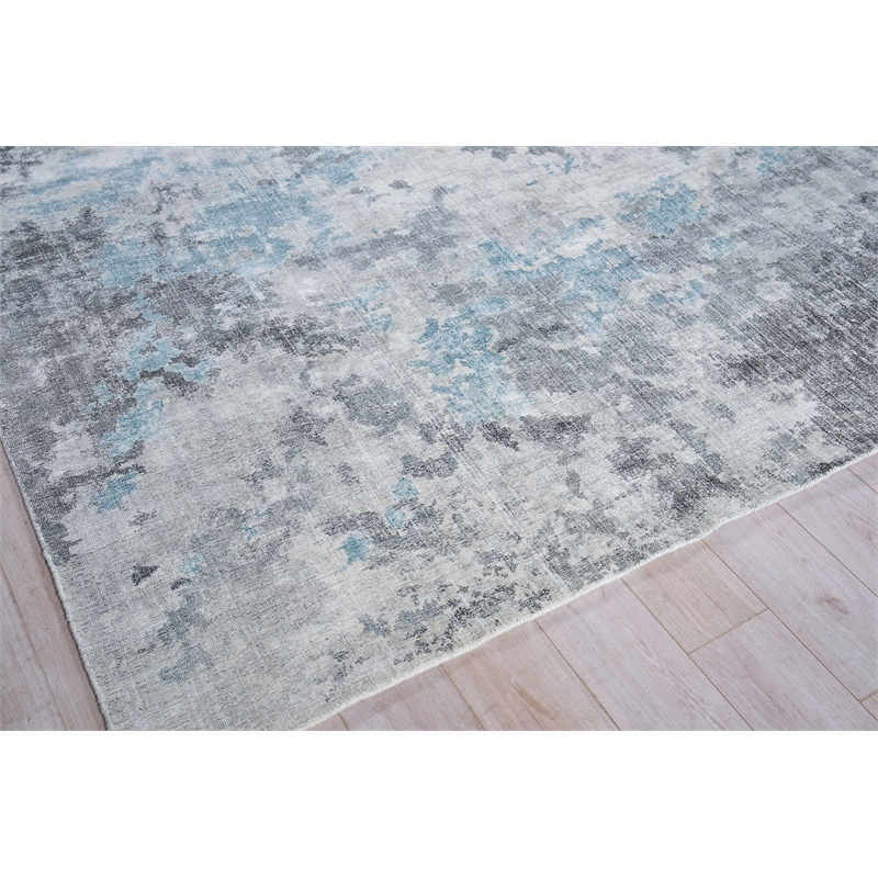 Sky Handloomed Wool/Bamboo Silk Gray/Blue 12'x15' Area Rug