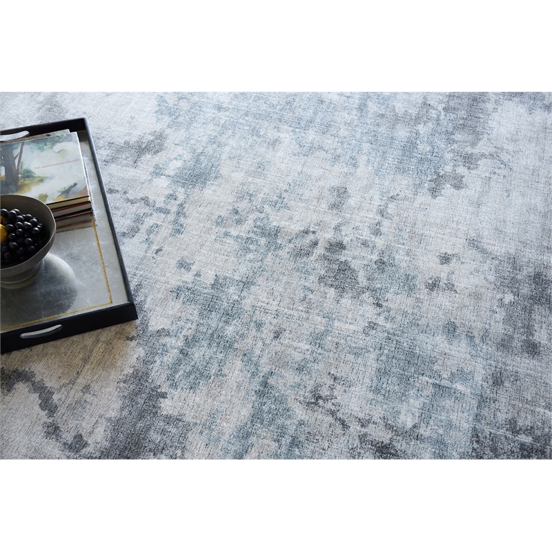 Sky Handloomed Wool/Bamboo Silk Gray/Blue 12'x15' Area Rug