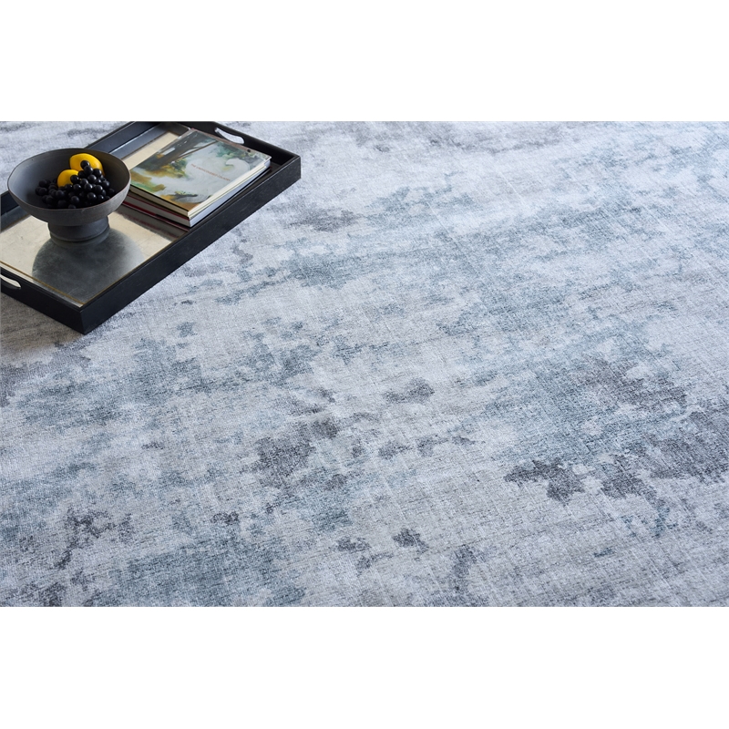 Sky Handloomed Wool/Bamboo Silk Gray/Blue 12'x15' Area Rug