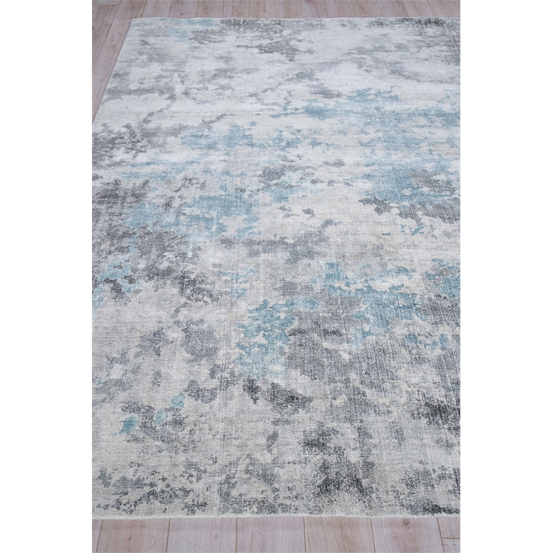 Sky Handloomed Wool/Bamboo Silk Gray/Blue 14'x18' Area Rug