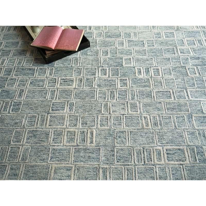 Soho Hand-Tufted New Zealand Wool Blue/Ivory 8'x10' Area Rug