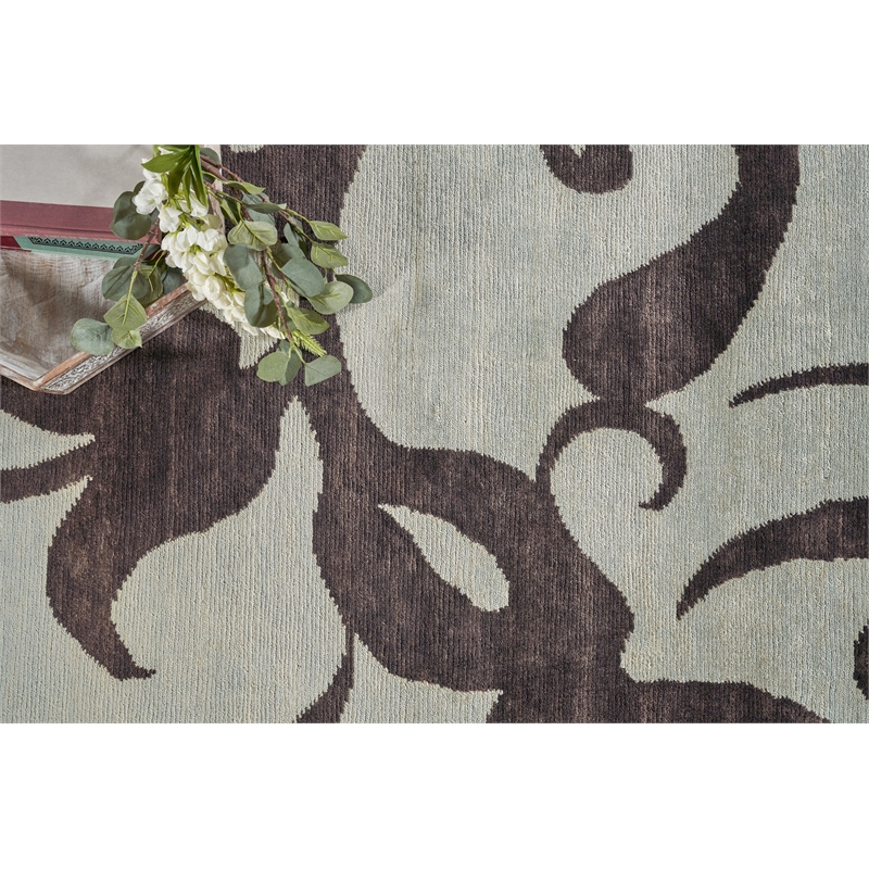Soho Hand-Knotted New Zealand Wool Blue/Chocolate 9'x12' Area Rug