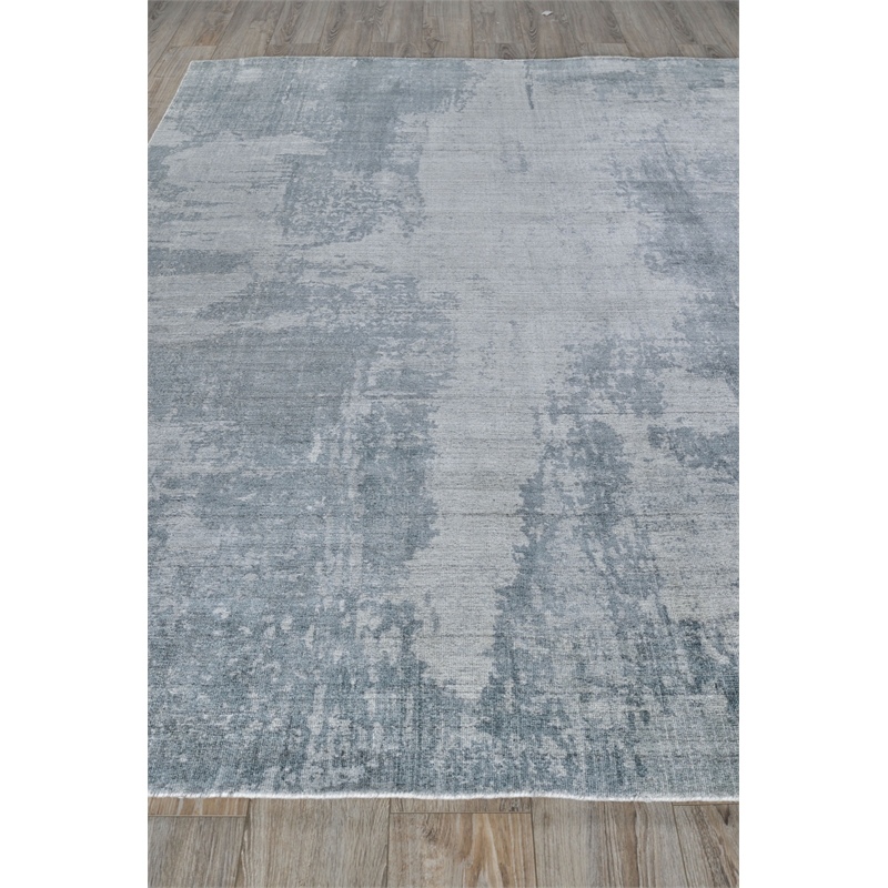 Stone Wash Gazni Handloomed Wool/Bamboo Silk Blue 14'x18' Area Rug