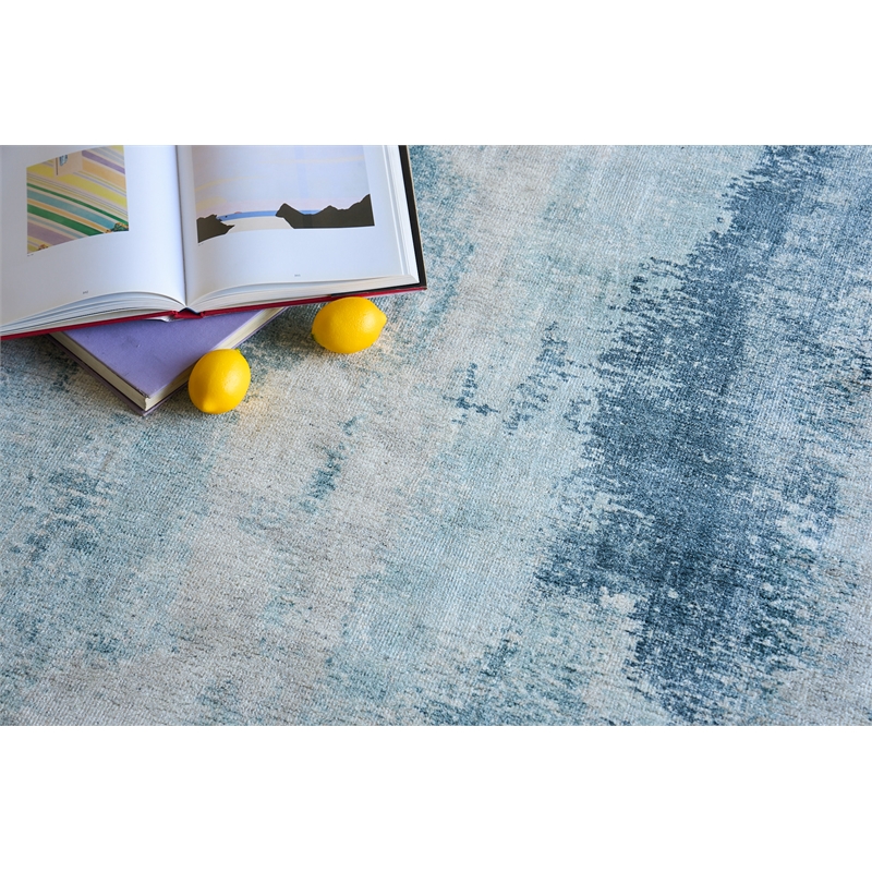 Stone Wash Gazni Handloomed Wool/Bamboo Silk Blue 4'x6' Area Rug