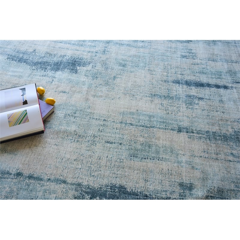 Stone Wash Gazni Handloomed Wool/Bamboo Silk Blue 4'x6' Area Rug