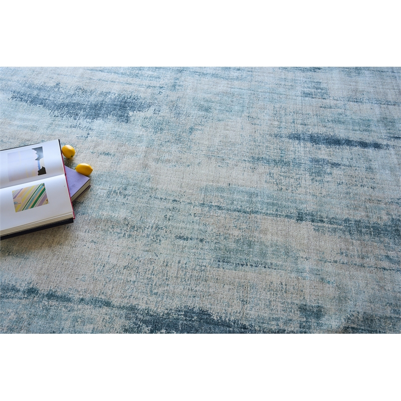 Stone Wash Gazni Handloomed Wool/Bamboo Silk Blue 9'x12' Area Rug