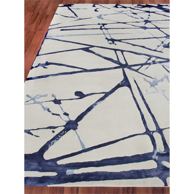 Space Age Hand-Knotted Wool/Bamboo Silk Gray/Royal Blue/Navy 9'x12' Area Rug