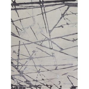 Space Age Hand-Knotted Wool/Bamboo Silk Silver/Gray/Ivory 12'x15' Area Rug