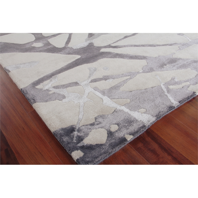 Space Age Hand-Knotted Wool/Bamboo Silk Silver/Gray/Ivory 6'x9' Area Rug