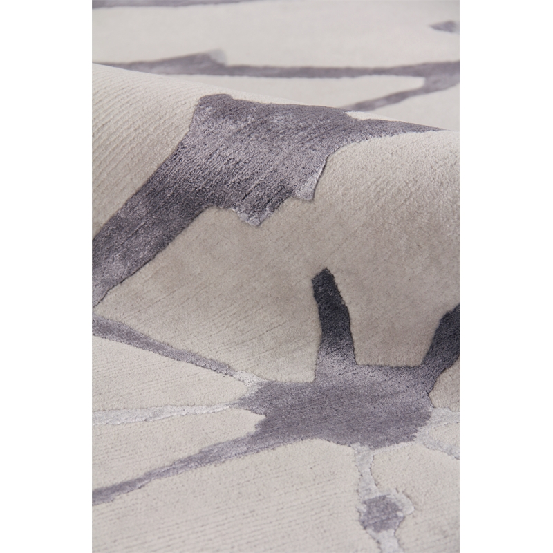 Space Age Hand-Knotted Wool/Bamboo Silk Silver/Gray/Ivory 6'x9' Area Rug