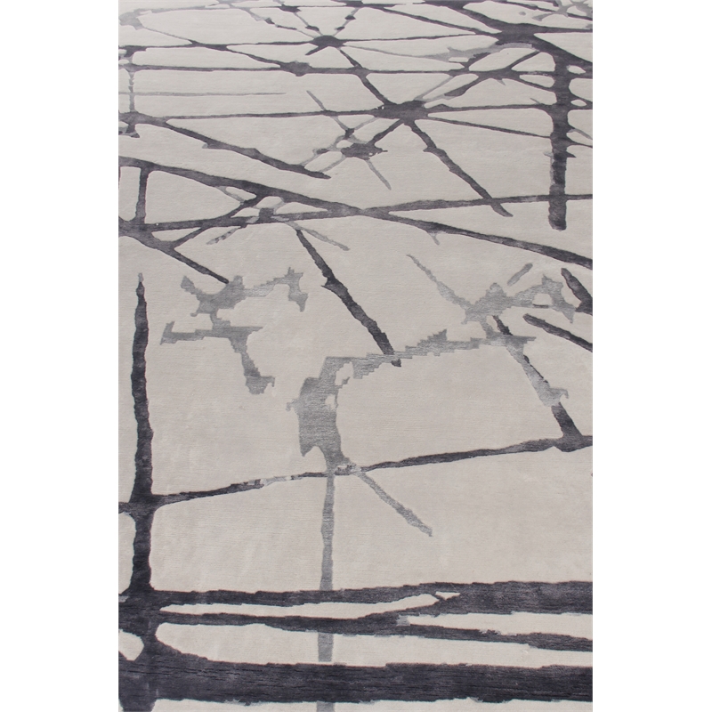 Space Age Hand-Knotted Wool/Bamboo Silk Silver/Gray/Ivory 6'x9' Area Rug