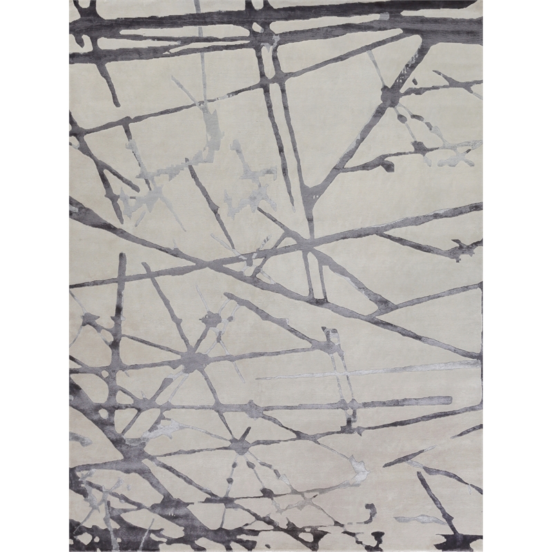 Space Age Hand-Knotted Wool/Bamboo Silk Silver/Gray/Ivory 6'x9' Area Rug