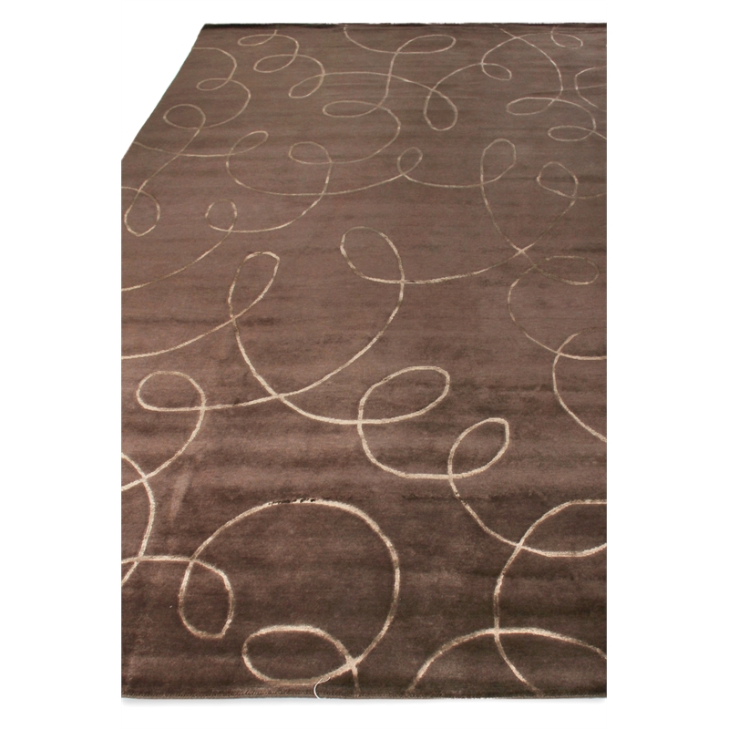 Super Tibetan Hand-Knotted Wool/Bamboo Silk Chocolate 9'x12' Area Rug