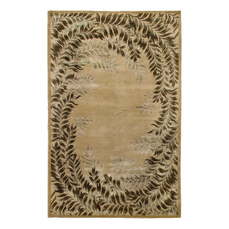 Super Tibetan Hand-Knotted Wool/Bamboo Silk Beige 9'x10' Area Rug