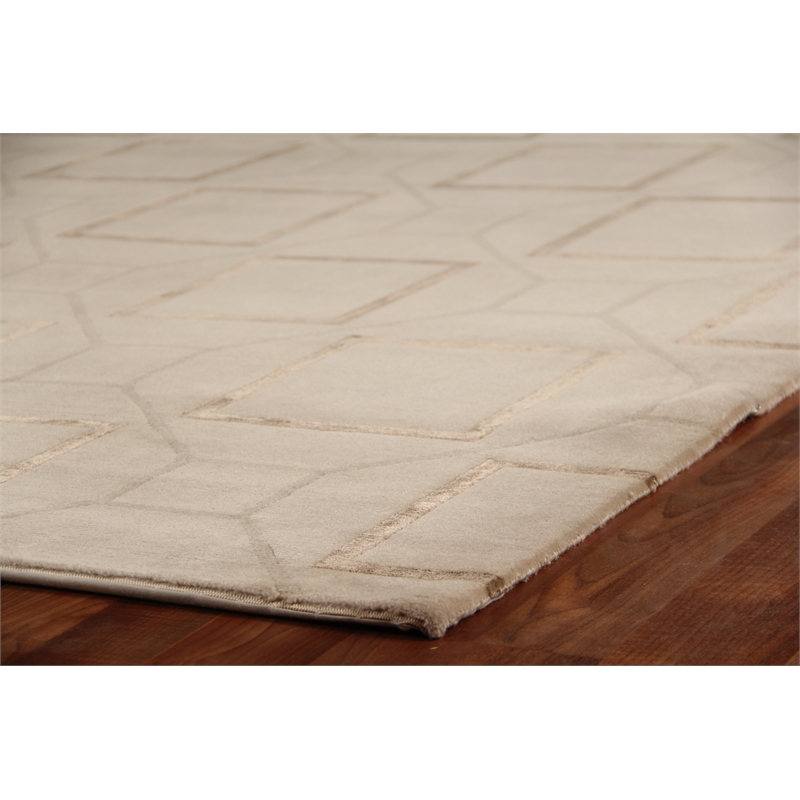 Super Tibetan Hand-Knotted Wool/Bamboo Silk Ivory 6'x9' Area Rug