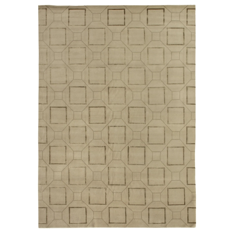 Super Tibetan Hand-Knotted Wool/Bamboo Silk Ivory 6'x9' Area Rug