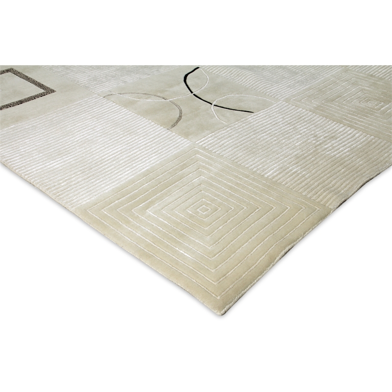 Super Tibetan Hand-Knotted Wool/Bamboo Silk Ivory 8'x10' Area Rug