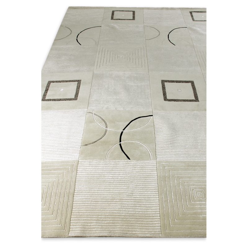 Super Tibetan Hand-Knotted Wool/Bamboo Silk Ivory 8'x10' Area Rug
