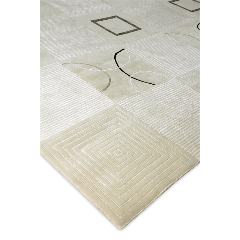 Super Tibetan Hand-Knotted Wool/Bamboo Silk Ivory 8'x10' Area Rug